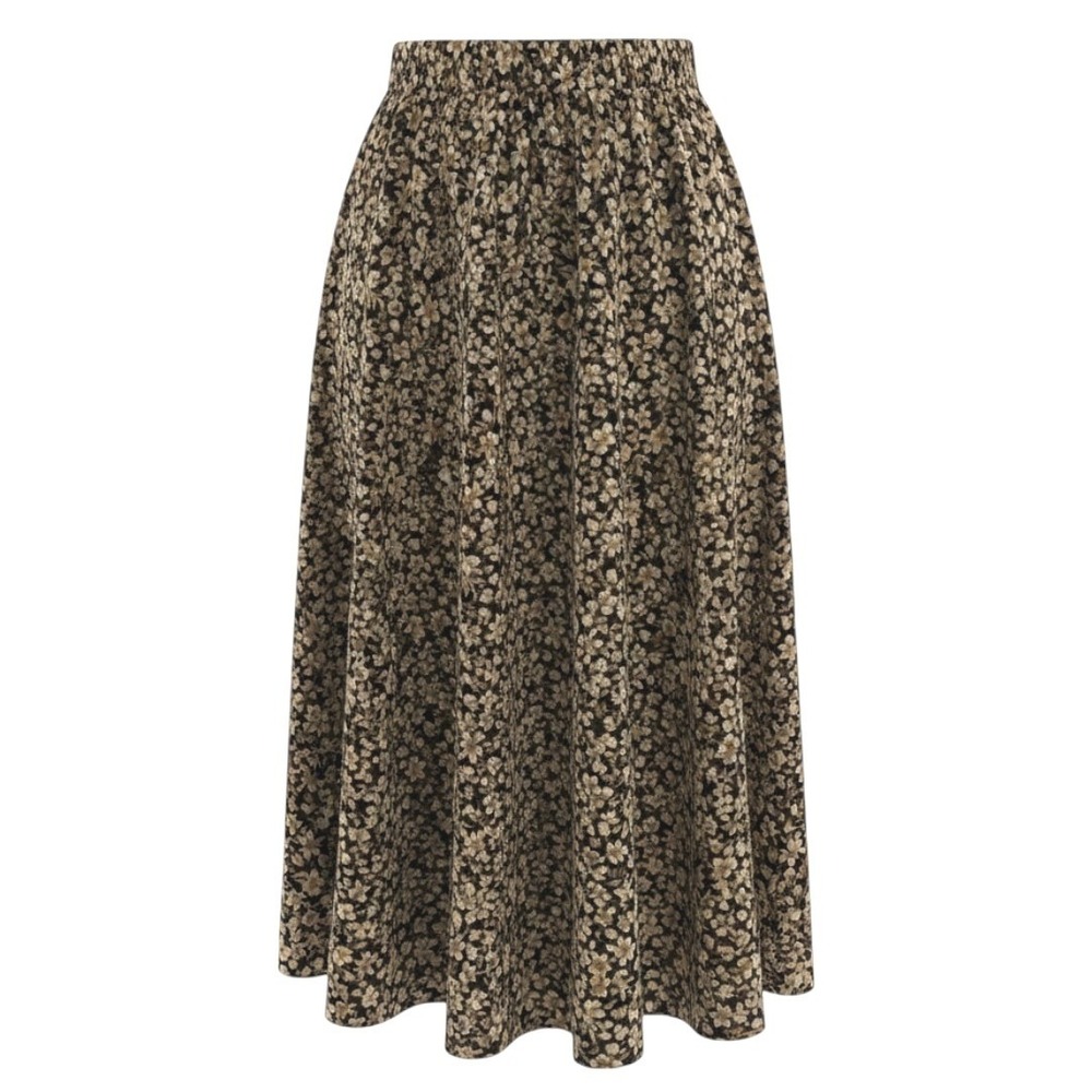 Old Navy Cottagecore Dark Floral 16 Black Tan Floral Midi Skirt A-Line Lined